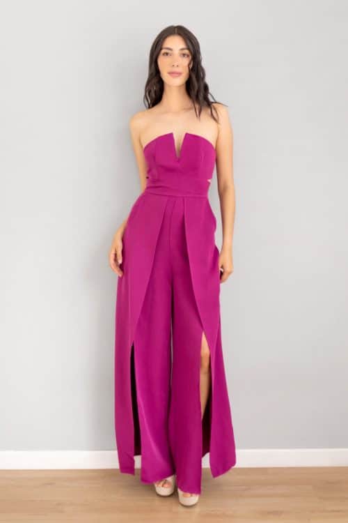 Enterizo Strapless Doble Abertura Magenta