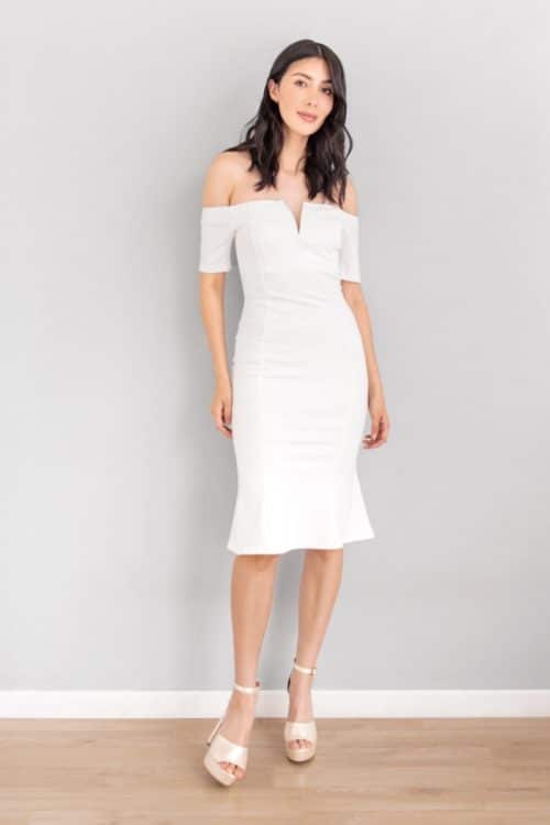 Vestido Midi Escote Bandeja Corte V Blanco
