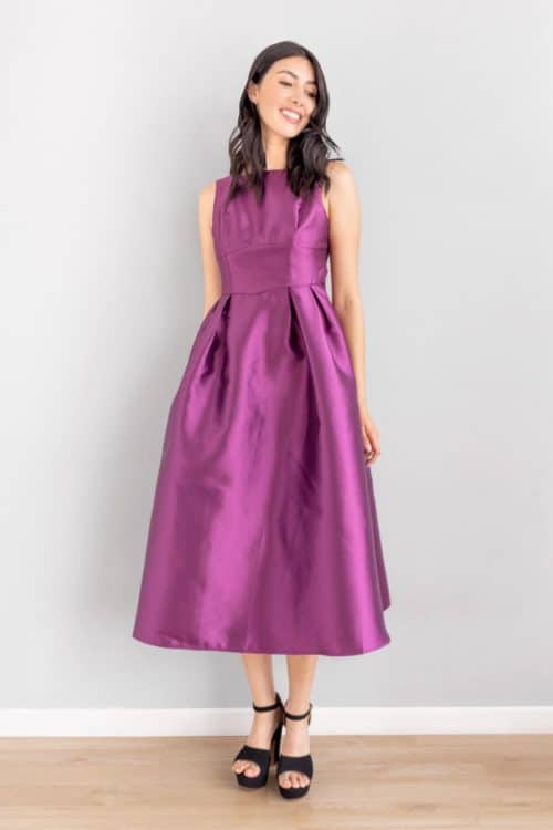 Vestido Midi Tafetan Uva