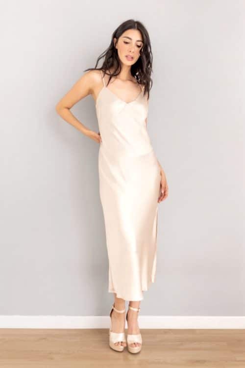 Vestido Recto en Satin Marfil