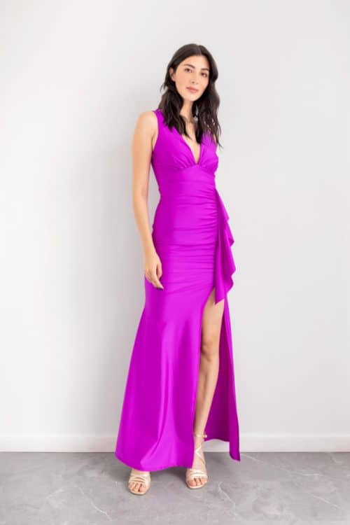 Vestido Escote V Abertura Bolero Magenta