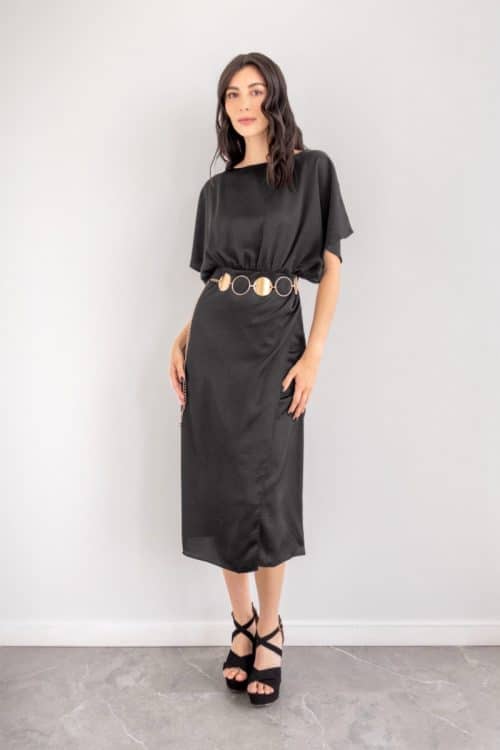Vestido Midi Top Bluson Falda Tubo Negro