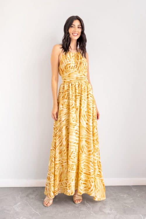 Vestido Verano Halter Print Amarillo
