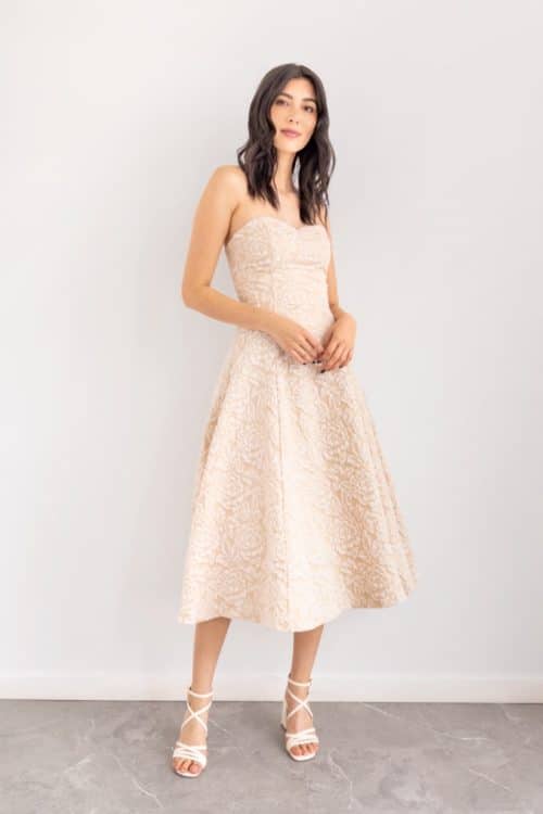 Vestido Midi Palabra de Honor Textura Marfil